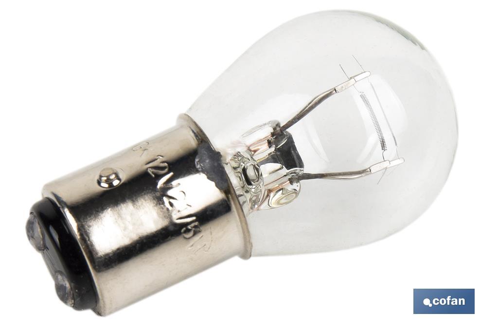 LÁMPARA COFAN 2 POLOS BLANCA DESCENTRADA P21/5W (BAZ15d) 12V
