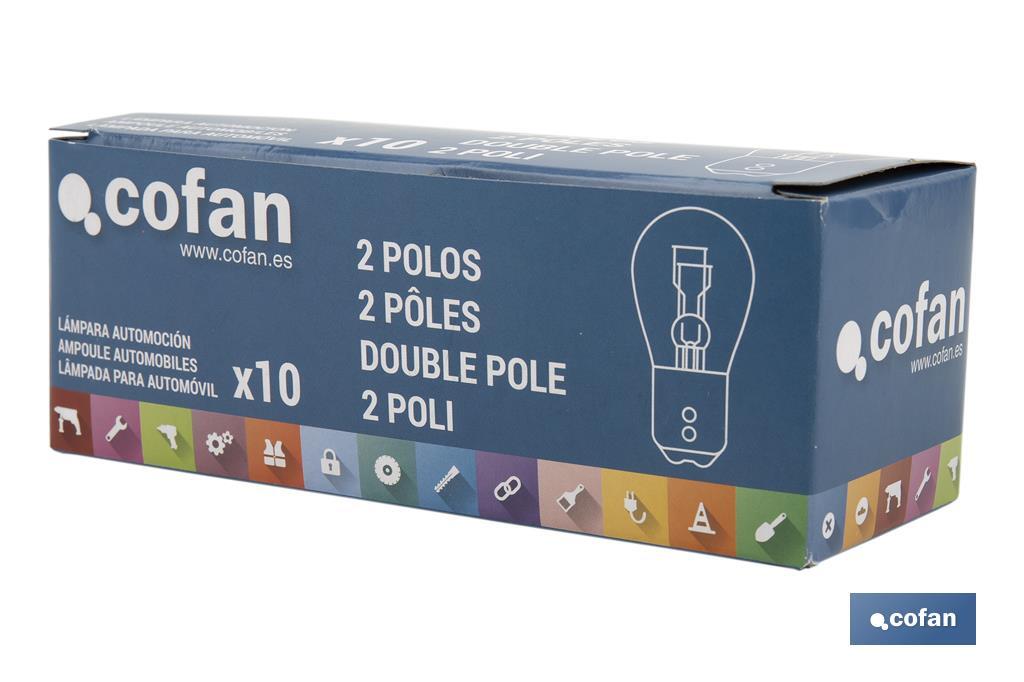 LÁMPARA COFAN 2 POLOS BLANCA DESCENTRADA P21/5W (BAZ15d) 12V