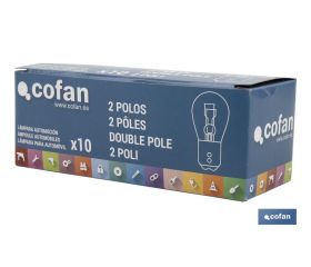 LÁMPARA COFAN 2 POLOS BLANCA DESCENTRADA P21/5W (BAZ15d) 12V