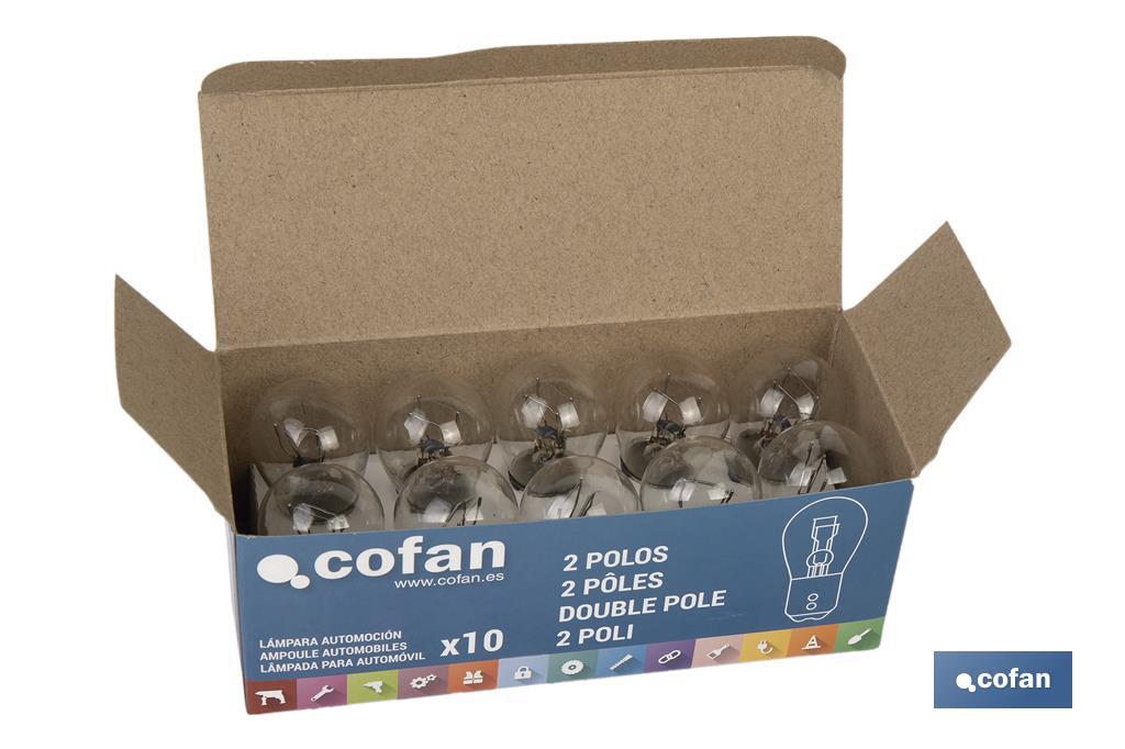 LÁMPARA COFAN 2 POLOS BLANCA DESCENTRADA P21/5W (BAZ15d) 12V
