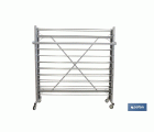 EXPOSITOR DE HULES Y MANTELES HORIZONTAL CON CORTADOR Y RUEDAS PARA 22 ROLLOS