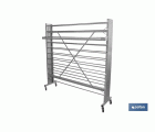 EXPOSITOR DE HULES Y MANTELES HORIZONTAL CON CORTADOR Y RUEDAS PARA 22 ROLLOS