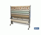 Expositor de hules y manteles horizontal | Material: metal y aluminio | Ruedas incluidas | Capacidad para 22 rollos | Medidas: 1,67 m de ancho x 1,55 m alto x 40 cm de profundidad