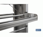 EXPOSITOR DE HULES Y MANTELES HORIZONTAL CON CORTADOR Y RUEDAS PARA 22 ROLLOS