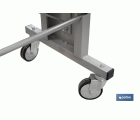 EXPOSITOR DE HULES Y MANTELES HORIZONTAL CON CORTADOR Y RUEDAS PARA 22 ROLLOS