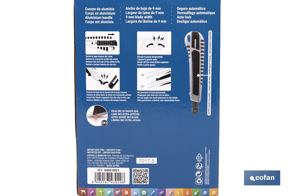 EXPOSITOR DE CÚTER DE ALUMINIO 9 MM 12 UDS.