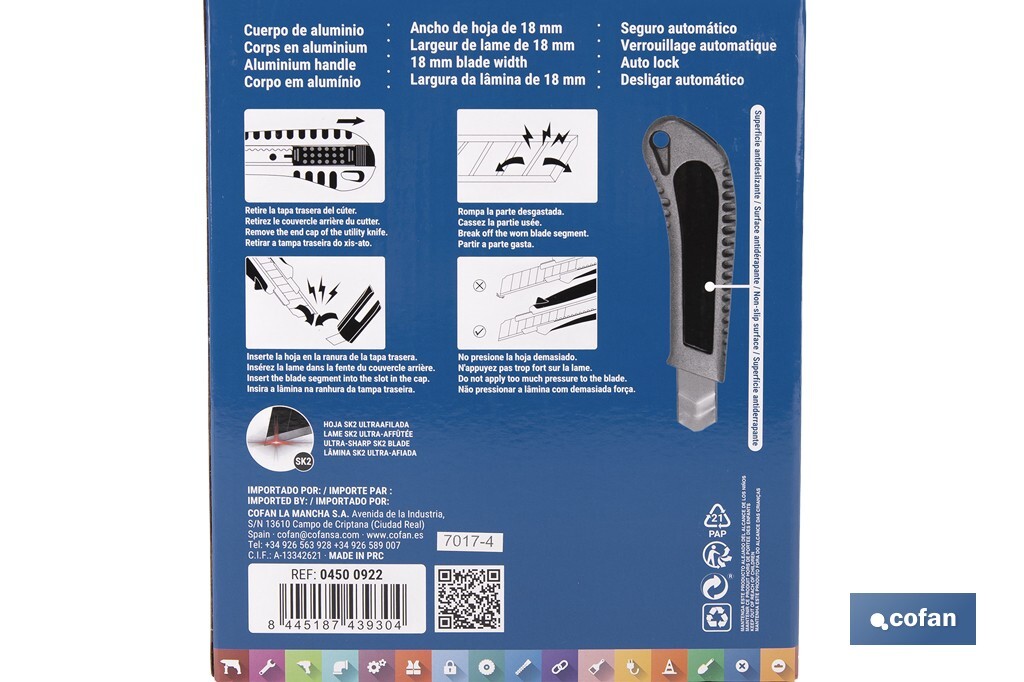 EXPOSITOR DE CÚTER DE ALUMINIO 18 MM 12 UDS.