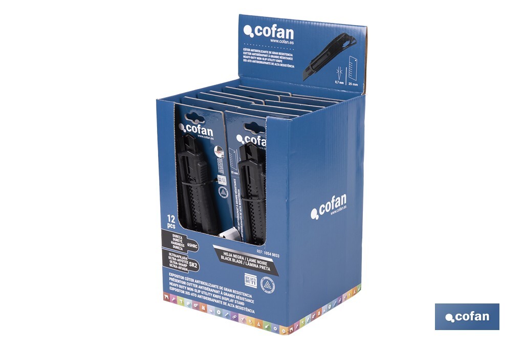 EXPOSITOR DE CÚTER ANTIDESLIZANTE HEAVY DUTY 25 MM 12 UDS.