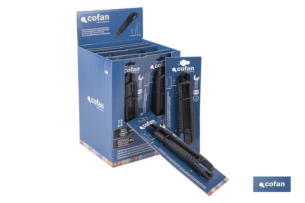 EXPOSITOR DE CÚTER ANTIDESLIZANTE HEAVY DUTY 25 MM 12 UDS.