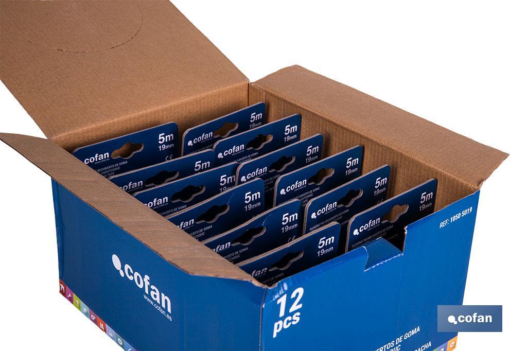 EXPOSITOR DE FLEXÓMETROS CON PROTECCIÓN DE GOMA 19 MM X 5 M 12 UDS.