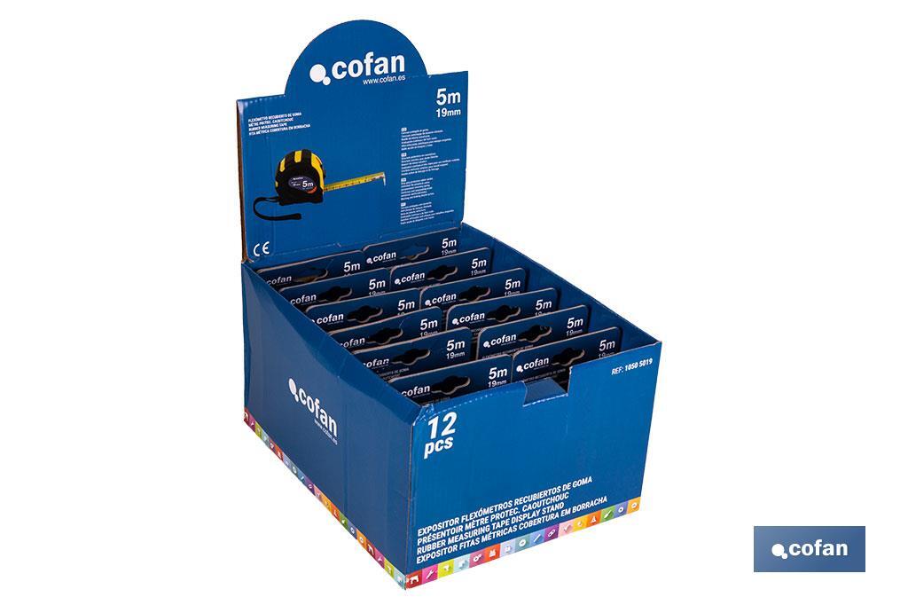 EXPOSITOR DE FLEXÓMETROS CON PROTECCIÓN DE GOMA 19 MM X 5 M 12 UDS.