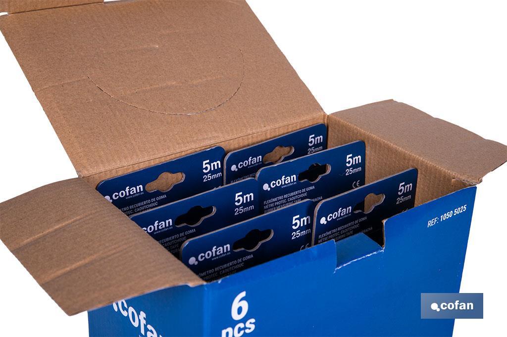 EXPOSITOR DE FLEXÓMETROS CON PROTECCIÓN DE GOMA 25 MM X 5 M 6 UDS.
