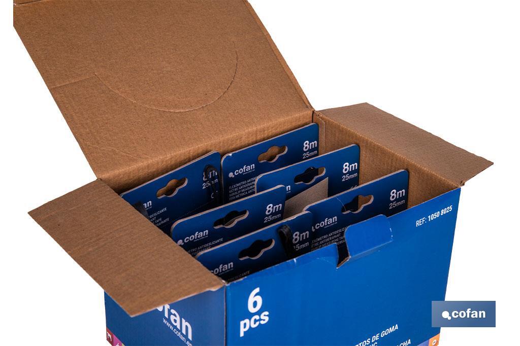 EXPOSITOR DE FLEXÓMETROS CON PROTECCIÓN DE GOMA 25 MM X 8 M 6 UDS.