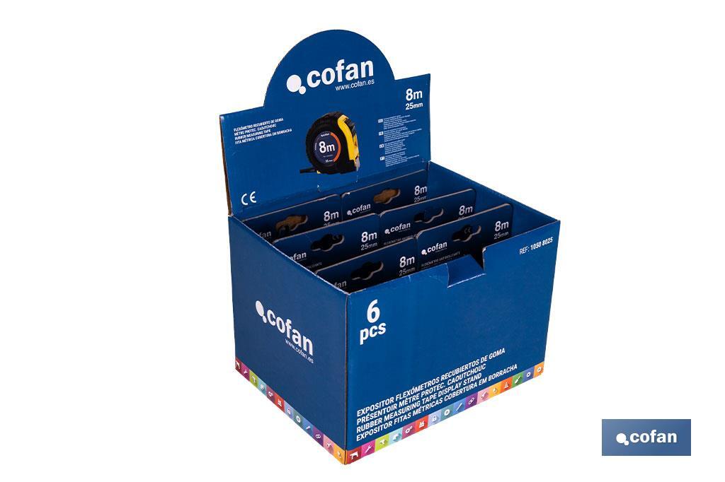 EXPOSITOR DE FLEXÓMETROS CON PROTECCIÓN DE GOMA 25 MM X 8 M 6 UDS.