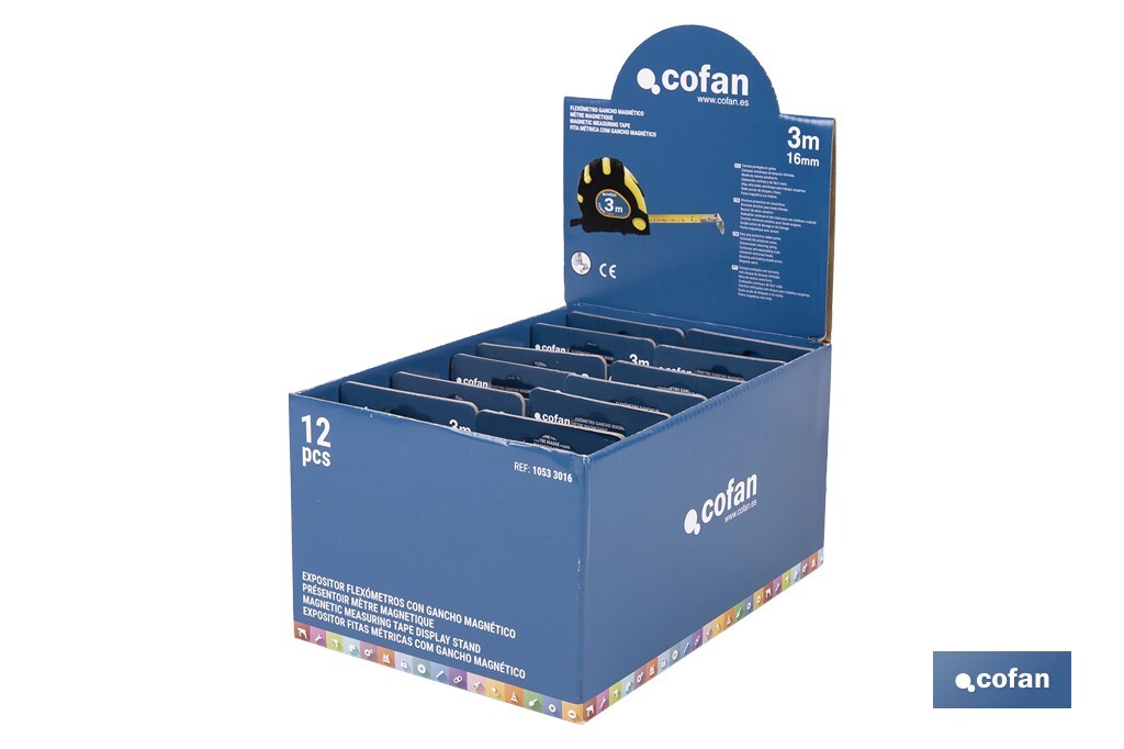 EXPOSITOR DE FLEXÓMETROS MAGNÉTICOS 16 MM X 3 M 12 UDS.