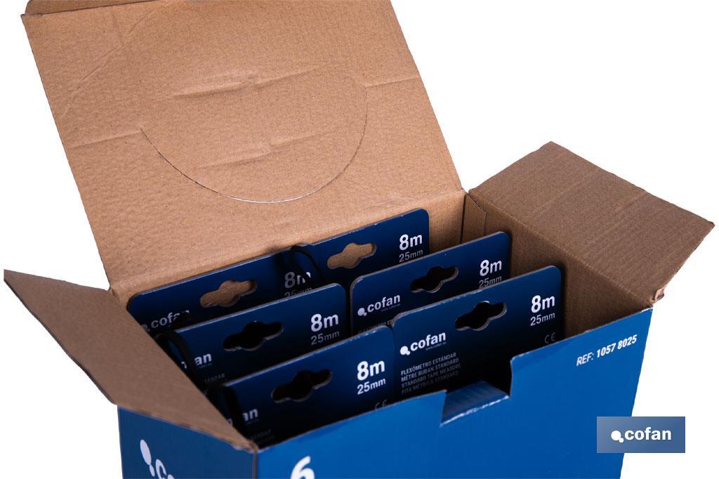 EXPOSITOR FLEXÓMETRO ESTÁNDAR 25 MM X 8 M 6 UDS.