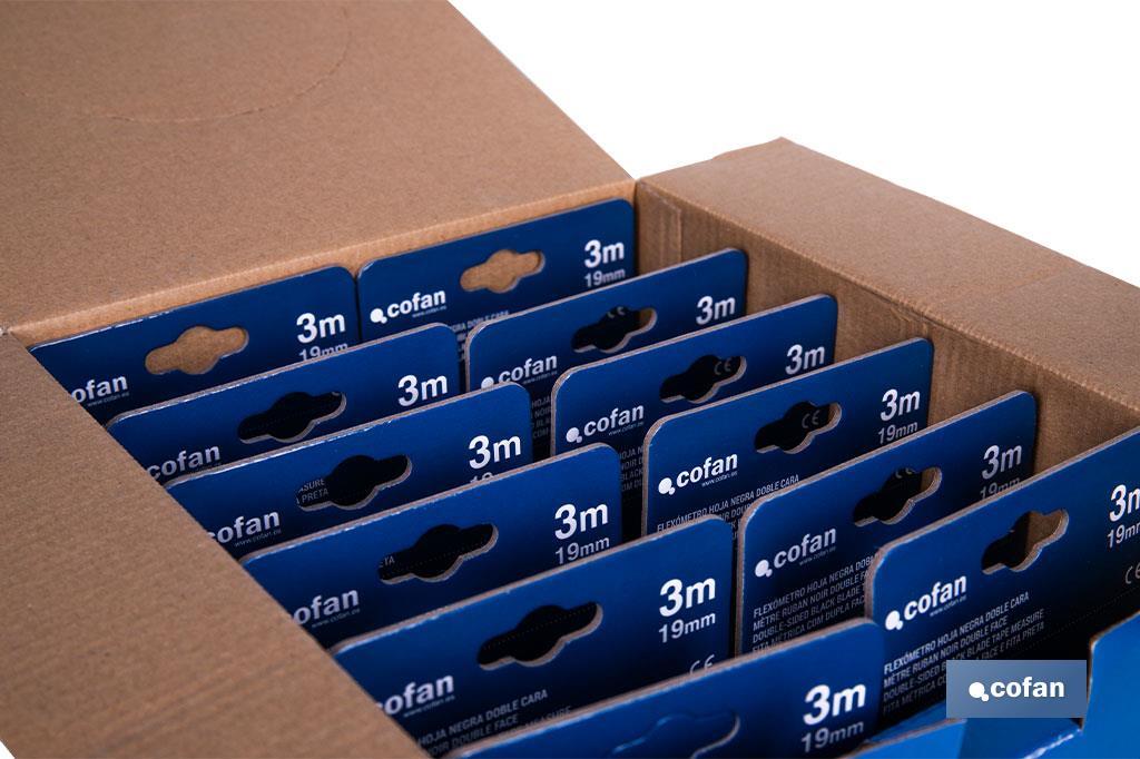 EXPOSITOR FLEXÓMETRO HOJA NEGRA DOBLE CARA 19 MM X 3 M 12 UDS.