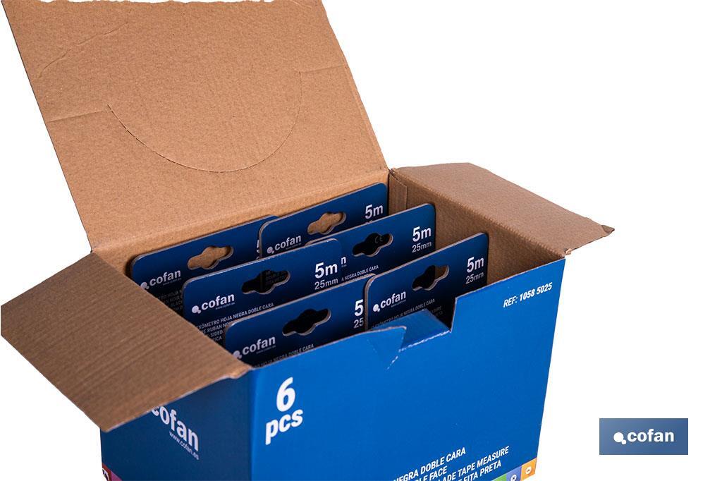 EXPOSITOR FLEXÓMETRO HOJA NEGRA DOBLE CARA 25 MM X 5 M 6 UDS.