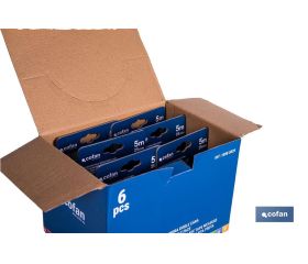 EXPOSITOR FLEXÓMETRO HOJA NEGRA DOBLE CARA 25 MM X 5 M 6 UDS.