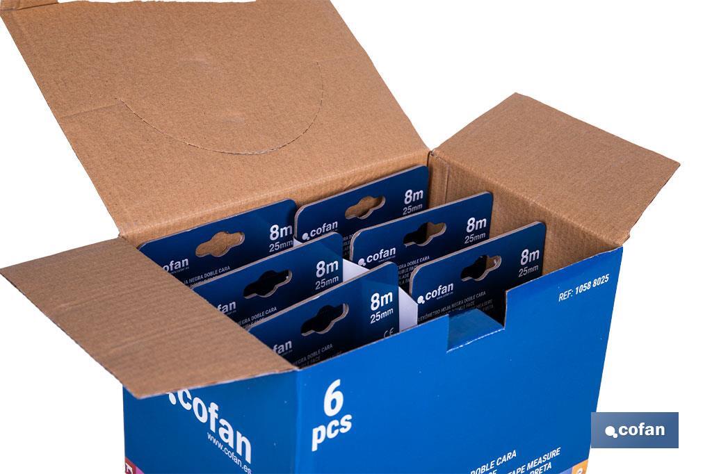 EXPOSITOR FLEXÓMETRO HOJA NEGRA DOBLE CARA 25 MM X 8 M 6 UDS.