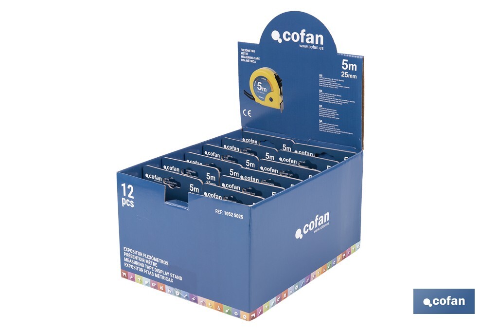 EXPOSITOR DE FLEXÓMETROS 25 MM X 5 M 12 UDS.