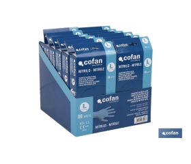 Expositor de cajas dispensadoras de guantes de nitrilo sin polvo | Expositor con 12 cajas de 30 unidades | Tres tallas diferentes