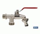 Grifo con maneta y doble salida | Medidas: 1/2 x 3/4 x 3/4 | Adecuado para manguera | PN: 25 bar