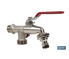 GRIFO CON MANETA PARA MANGUERA Y DOBLE SALIDA 1/2 X 3/4 X 3/4