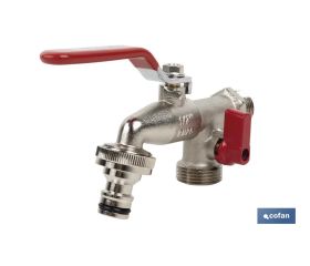 GRIFO CON MANETA PARA MANGUERA Y DOBLE SALIDA 1/2 X 3/4 X 3/4