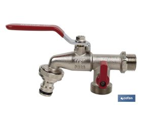 GRIFO CON MANETA PARA MANGUERA Y DOBLE SALIDA 1/2 X 3/4 X 3/4