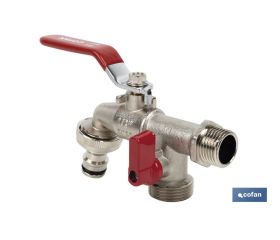 GRIFO CON MANETA PARA MANGUERA Y DOBLE SALIDA 1/2 X 3/4 X 3/4