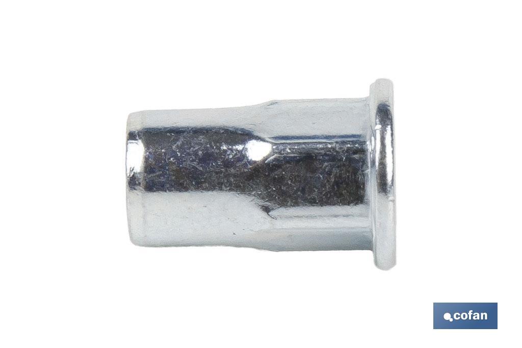 TUERCAS REMACHABLES SEMIHEXAGONAL FONDO ABIERTO CABEZA ANCHA ACERO M4 X 11,5