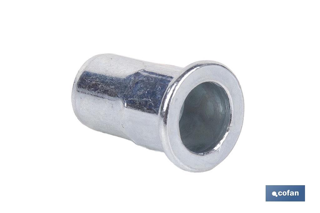 TUERCAS REMACHABLES SEMIHEXAGONAL FONDO ABIERTO CABEZA ANCHA ACERO M4 X 11,5