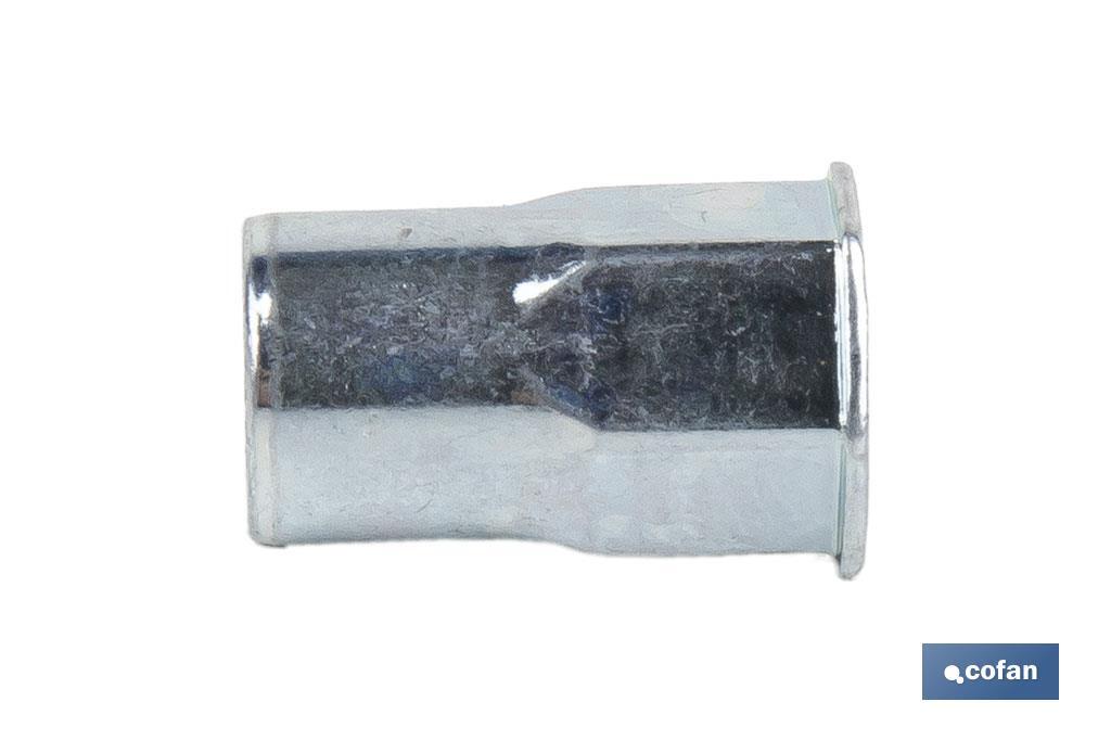 TUERCAS REMACHABLES SEMIHEXAGONAL FONDO ABIERTO CABEZA REDUCIDA ACERO M4 X 12