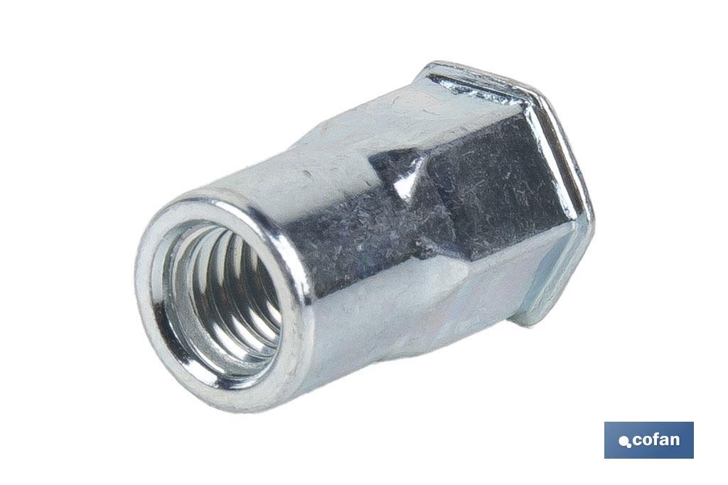 TUERCAS REMACHABLES SEMIHEXAGONAL FONDO ABIERTO CABEZA REDUCIDA ACERO M4 X 12