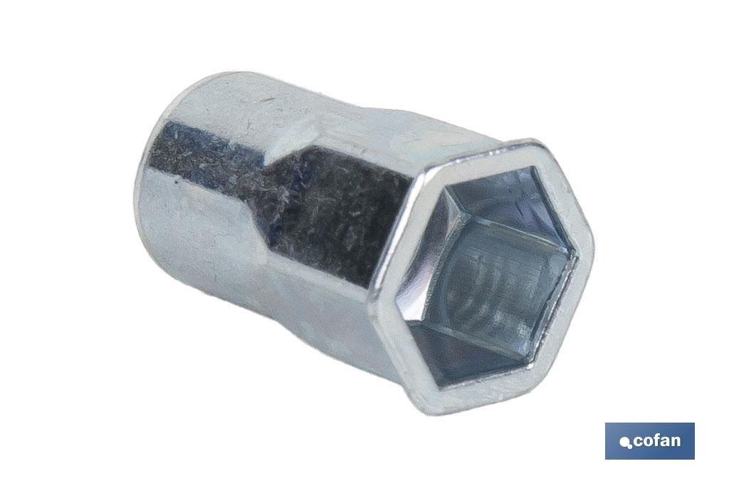 TUERCAS REMACHABLES SEMIHEXAGONAL FONDO ABIERTO CABEZA REDUCIDA ACERO M4 X 12