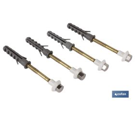 Set 4 piezas fijación para sanitarios y WC | Medida  Ø 6 x 80 mm de largo | Acabado en latón