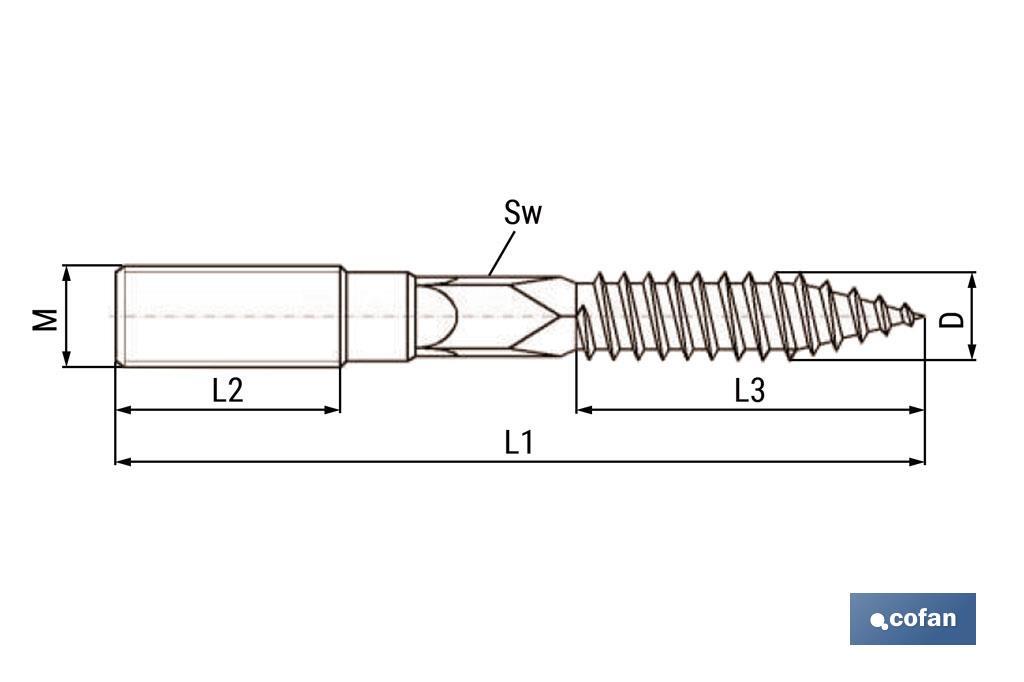 ESPARRAGO DOBLE ROSCA CINCADO HUELLA TORX M6X40