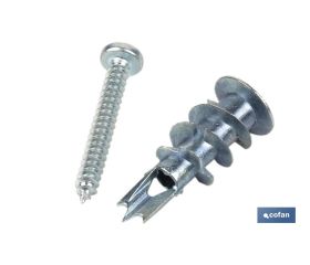 Taco de Zamak metálico con tornillo DIN 7981 para Placas | Para fijaciones en paneles de cartón yeso
