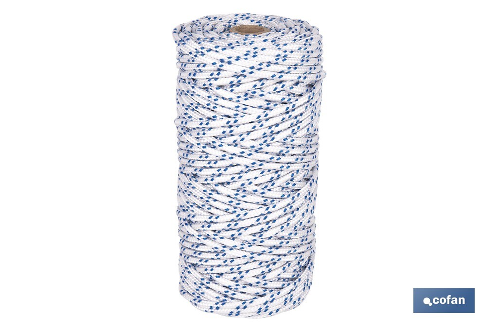 Cuerda Trenzada Polipropileno | Formato: Rollo pequeño | Color: Blanco y Azul