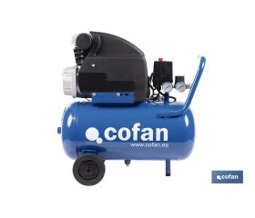 Compresor de aire de pistón coaxial | Motor de 2 HP | Compresor monofásico 230 V | Presión máxima: 8 bares | Depósito de 24 litros | Medidas: 61 x 31 x 58 cm