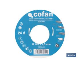 DISCO DE SIERRA CIRCULAR PARA MADERA Ø160 X 2,5 X 30 MM, 24 DIENTES