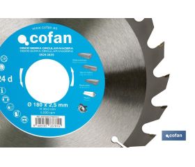 DISCO DE SIERRA CIRCULAR PARA MADERA Ø180 X 2,5 X 30 MM, 24 DIENTES
