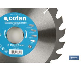 DISCO DE SIERRA CIRCULAR PARA MADERA Ø190 X 2,5 X 30 MM, 24 DIENTES