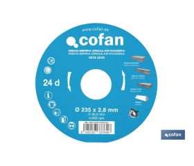 DISCO DE SIERRA CIRCULAR PARA MADERA Ø235 X 2,8 X 30 MM, 24 DIENTES