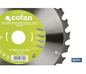 DISCO DE SIERRA INGLETADORA PARA MADERA/METAL Ø250 X 2,2 X 30 MM, 24 DIENTES