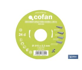 DISCO DE SIERRA INGLETADORA PARA MADERA/METAL Ø315 X 2,2 X 30 MM, 24 DIENTES