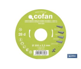 DISCO DE SIERRA INGLETADORA PARA MADERA/METAL Ø350 X 2,2 X 30 MM, 28 DIENTES