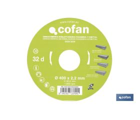 DISCO DE SIERRA INGLETADORA PARA MADERA/METAL Ø400 X 2,2 X 30 MM, 32 DIENTES