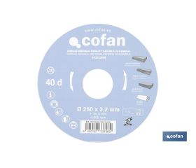DISCO DE SIERRA INGLETADORA PARA MADERA Ø250 X 3,2 X 30 MM, 40 DIENTES